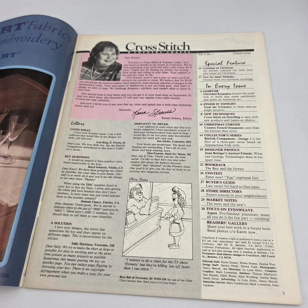Cross Stitch & Country Crafts Premiere Issue  1985 Magazine 23 Projects